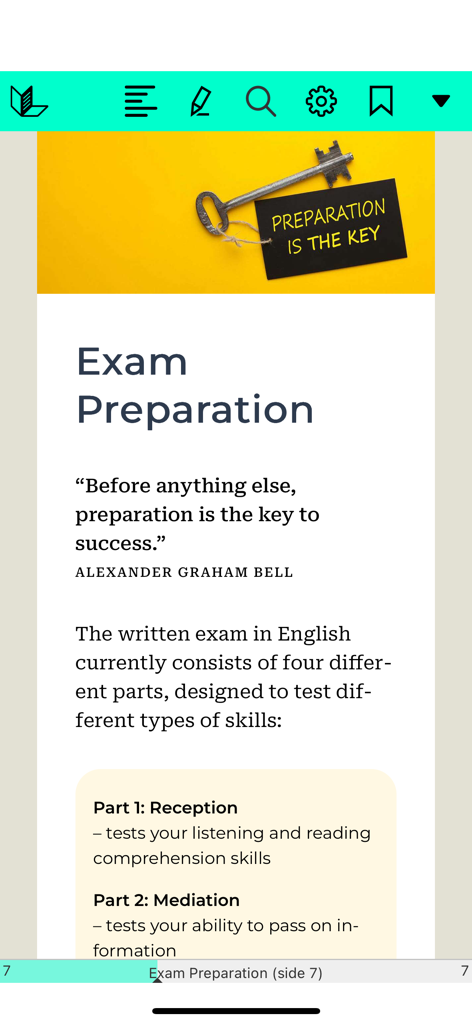 Unibok - Unibok digital textbook app displaying a chapter on exam preparation with study tools
