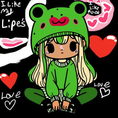 a girl wearing a frog hat and some frog socks