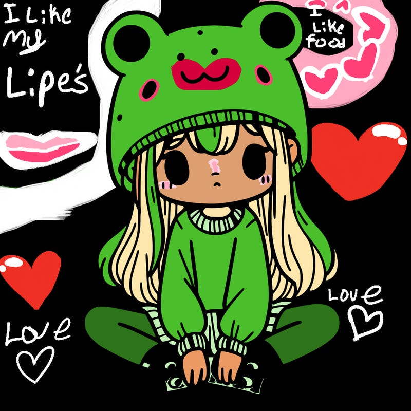 a girl wearing a frog hat and some frog socks