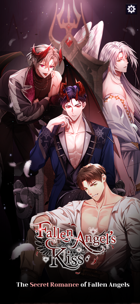 Fallen Angel's Kiss: Romance - Four attractive male characters from Fallen Angel's Kiss otome game in a fantasy setting.