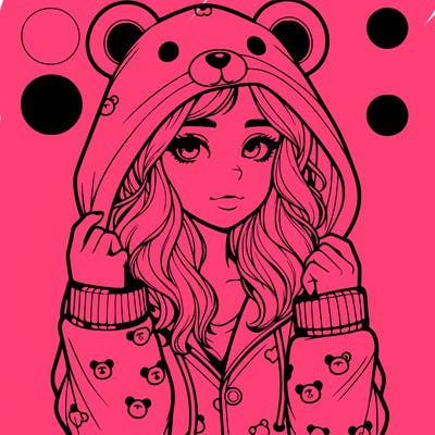 realistic girl in a animal pjs hoodie