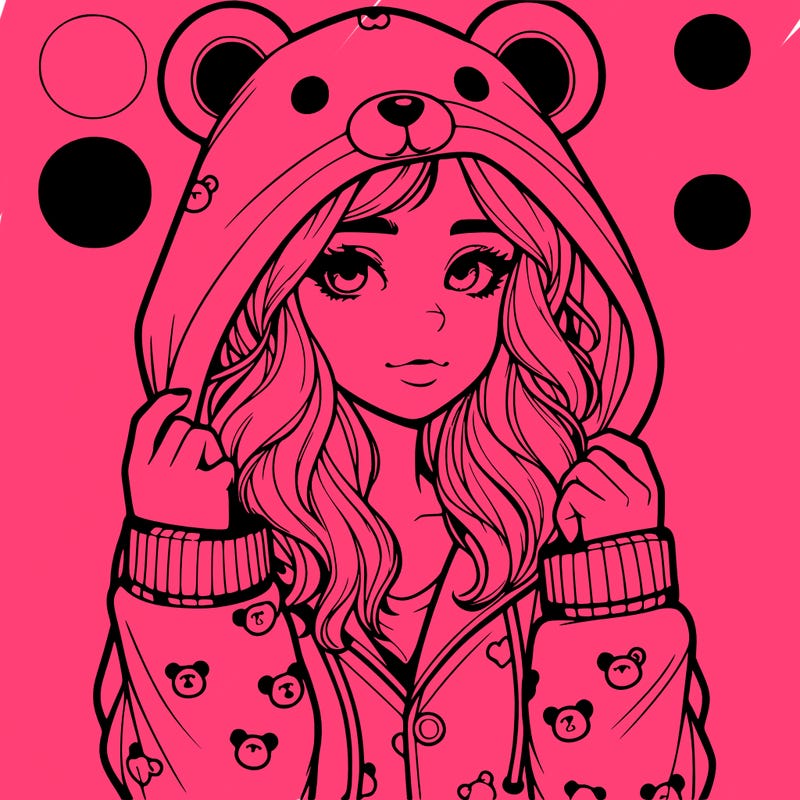 realistic girl in a animal pjs hoodie