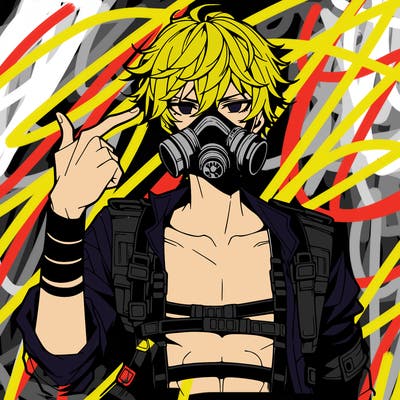 hot anime boy wearing gas mask