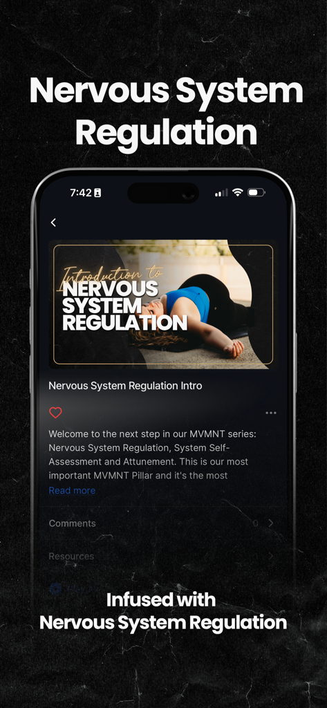 Mobility MVMNT - Mobility MVMNT app interface showing a recovery session for nervous system regulation.