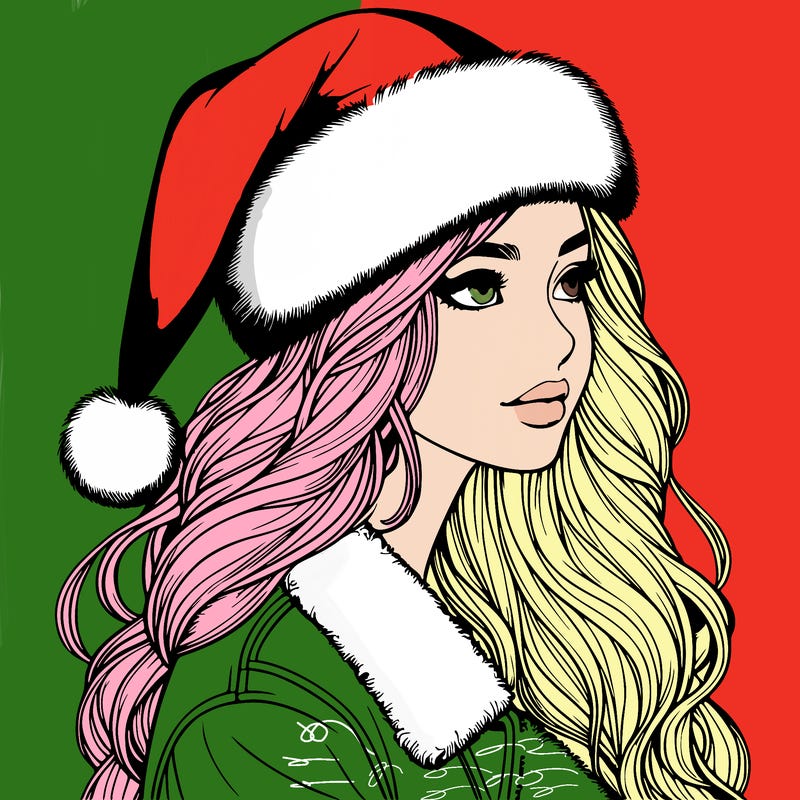realistic girl in santa hat