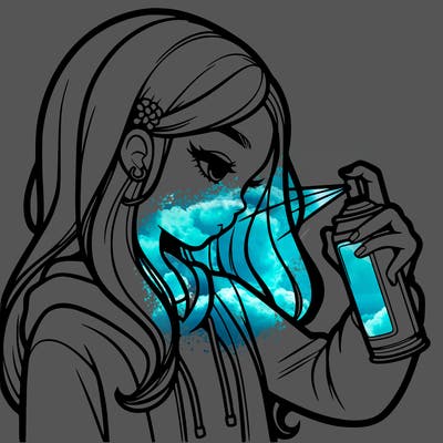 a realistic girl spray painting