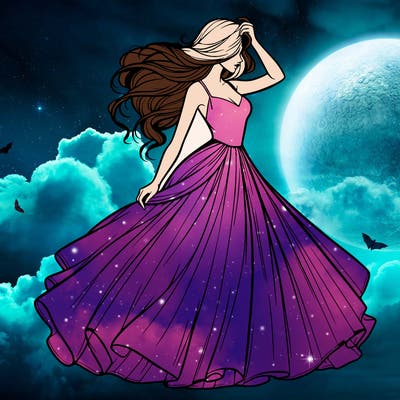 realistic woman with dress flowing in the wind