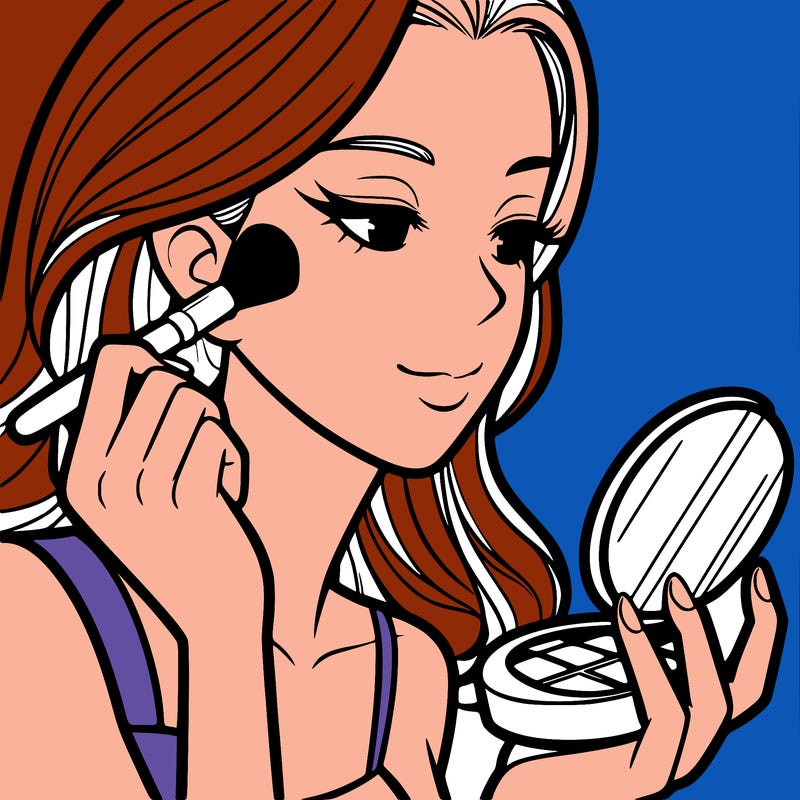 little girl putting on makeup