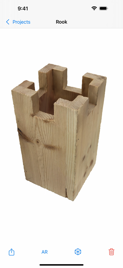 Wooden rook 3D model in the Reality Composer interface