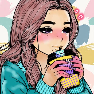 realistic girl drinking coffee