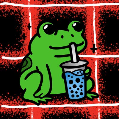 frog drinking boba tea