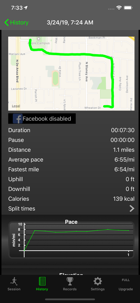 Fitmeter Run - GPS Tracker - Visualização do histórico de treinos no aplicativo Fitmeter Run mostrando mapa GPS e estatísticas de corrida