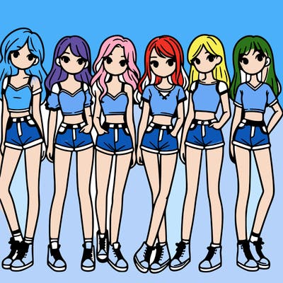 a group of girls wearing crop tops and shorts