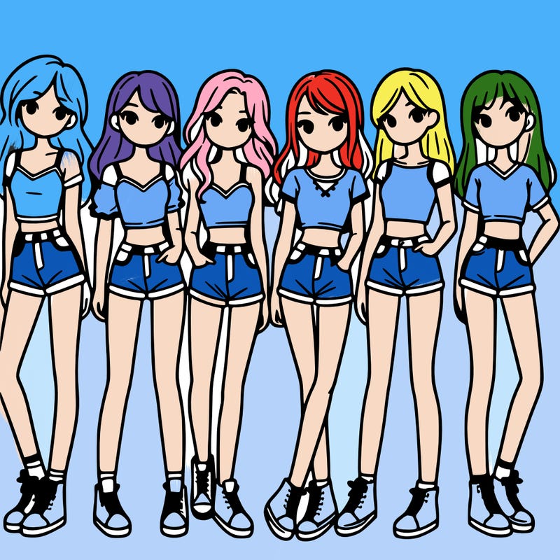 a group of girls wearing crop tops and shorts