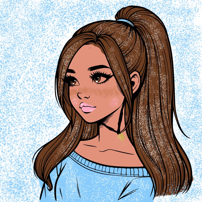 realistic girl with a high ponytail