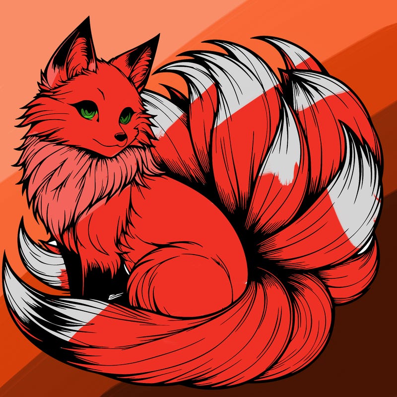 realistic detailed 9 tailed anime fox