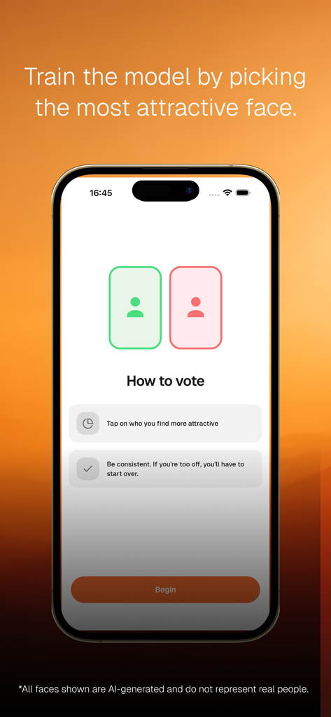 Areum - Pantalla de la aplicación Areum para entrenar el modelo de análisis facial votando sobre el atractivo