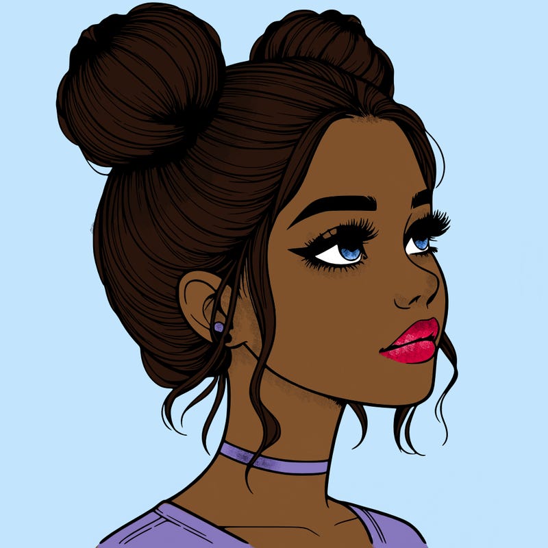realistic girl with buns on the top of her head