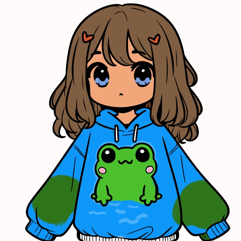 girl wearing frogging sweatshirt