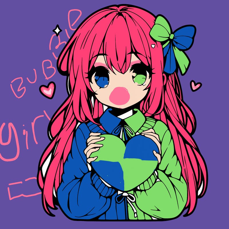 anime girl holding a heart balloon
