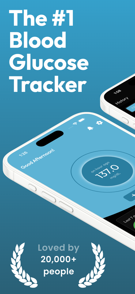 Blood Glucose Sugar Monitor - GlucoLog App-Oberfläche auf einem iPhone, die einen Blutzuckerwert von 137 mg/dl anzeigt.