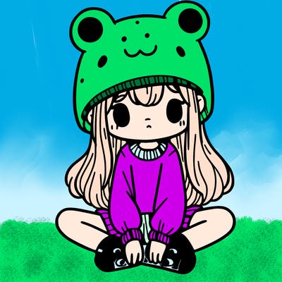 a girl wearing a frog hat and some frog socks