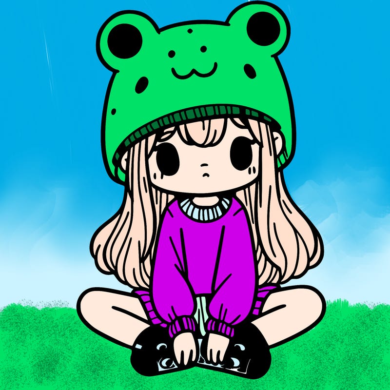 a girl wearing a frog hat and some frog socks
