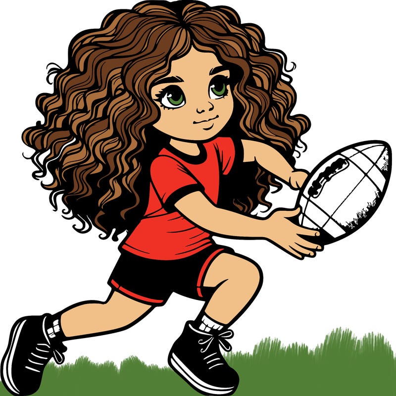 realistic girl playing football curly hair