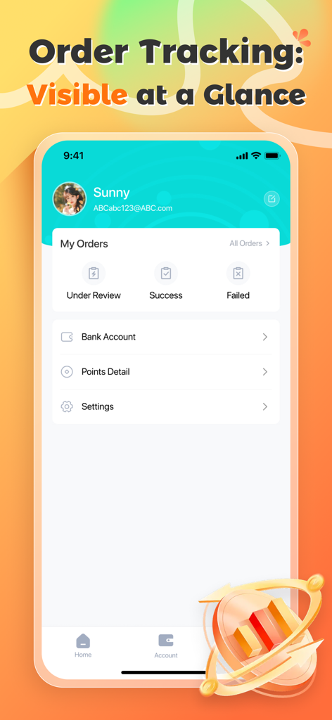 Top Gift Card - Top Gift Card app account profile interface showing order tracking categories for under review, success, and failed transactions.
