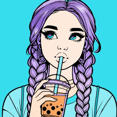 realistic girl with braided hair drinking boba
