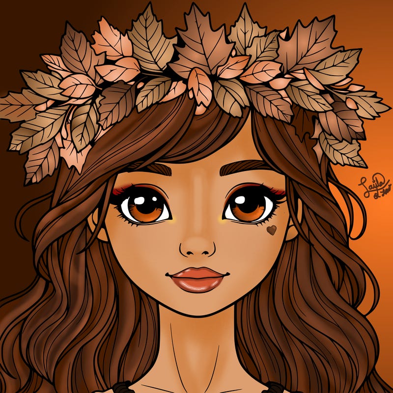 realistic girl with fall leaf crown