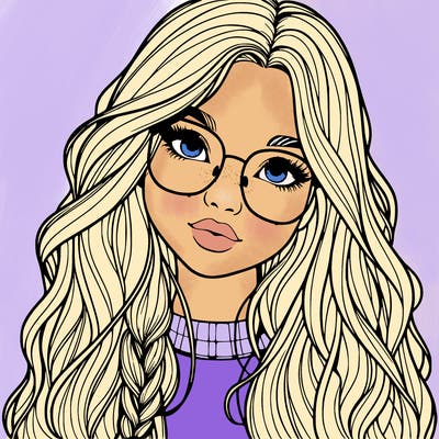 girl with long hair and freckles and glasses realistic