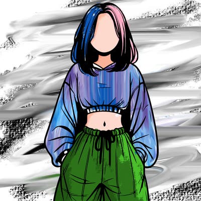 realistic girl faceless with baggy pants and a crop top