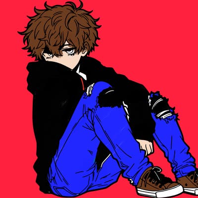 a male hoddie ripped jeans messy hair anime