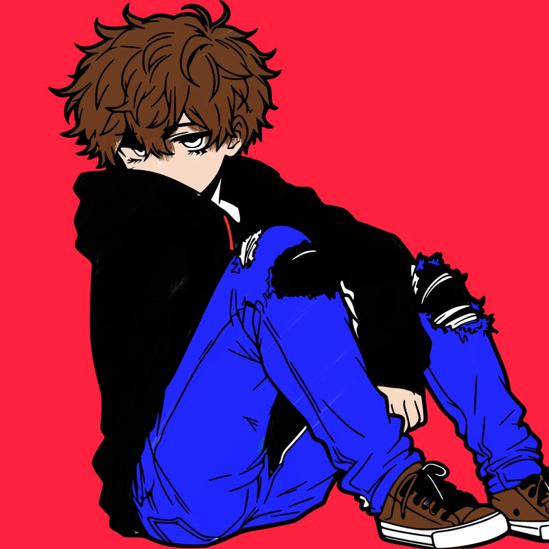 a male hoddie ripped jeans messy hair anime