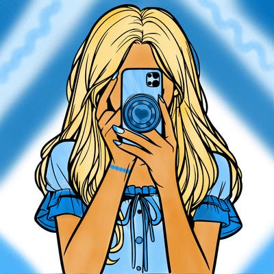 a realistic girl holding her phone taking pictures