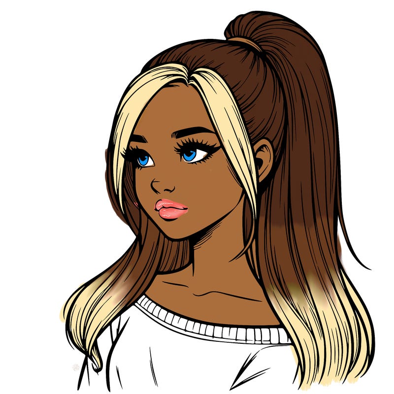 realistic girl with a high ponytail