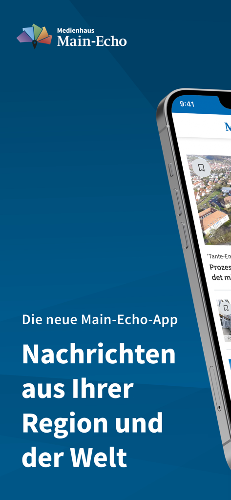 Main-Echo - Una pantalla de smartphone que muestra la aplicación de noticias Main-Echo con noticias regionales y mundiales en alemán
