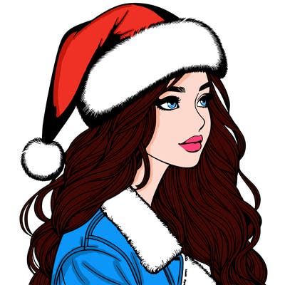 realistic girl in santa hat