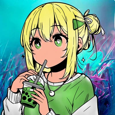 manga character drinking boba