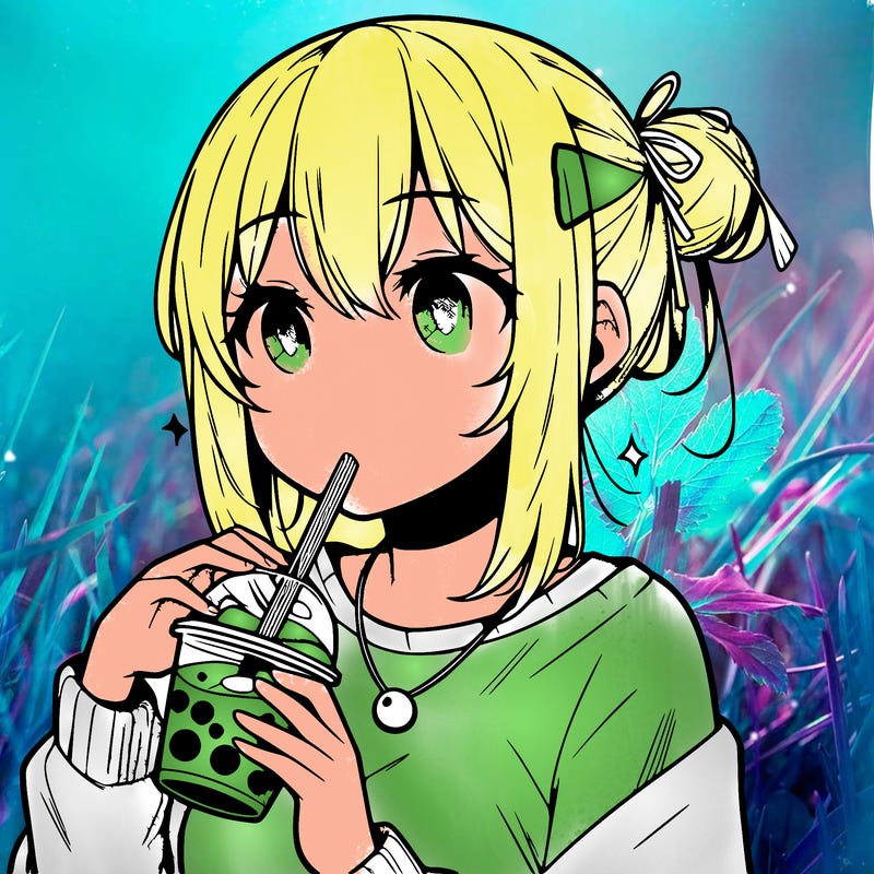 manga character drinking boba
