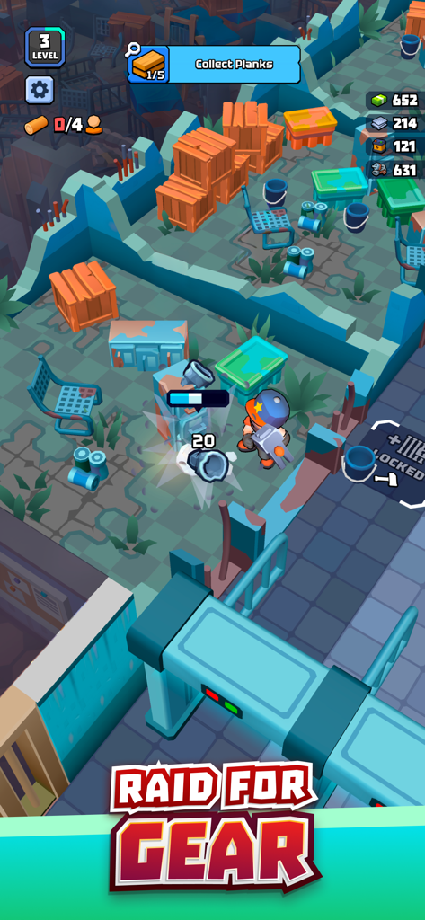 A character scavenging for resources and gear in the post apocalyptic world of Lost Prison Shelter Survival.