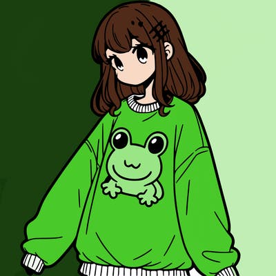 girl wearing frogging sweatshirt
