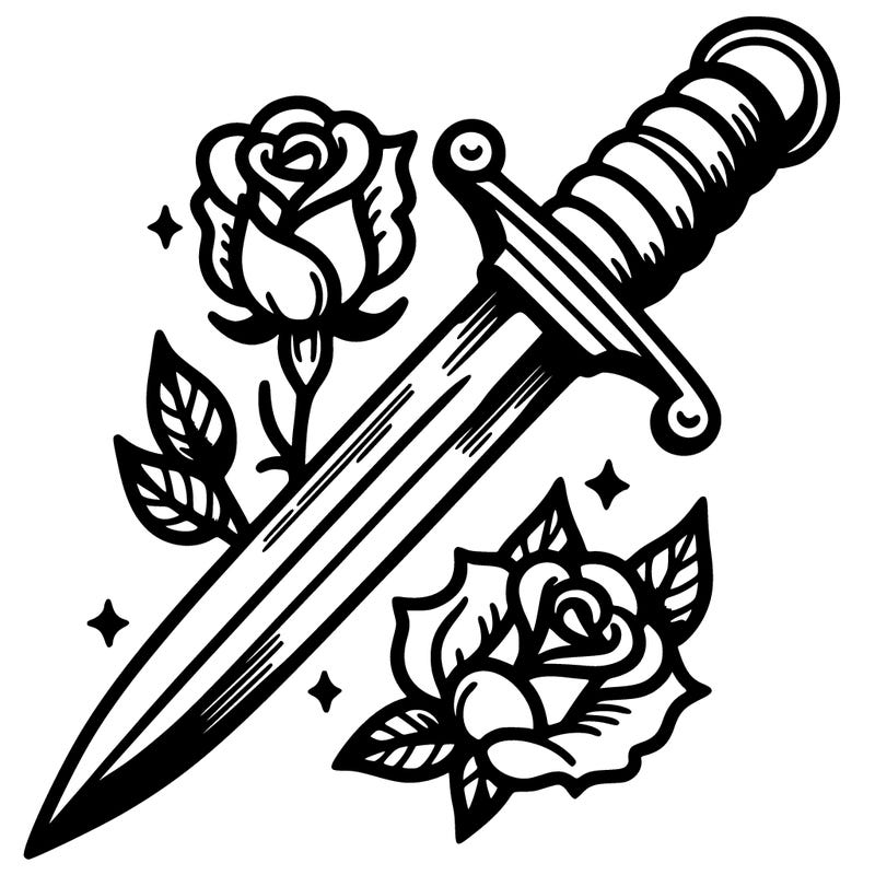 dagger with roses in front