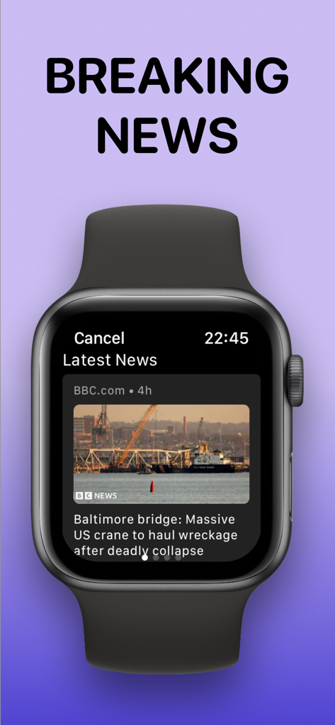 Schermata di Apple Watch che visualizza un articolo di breaking news dall'app Watch Browser
