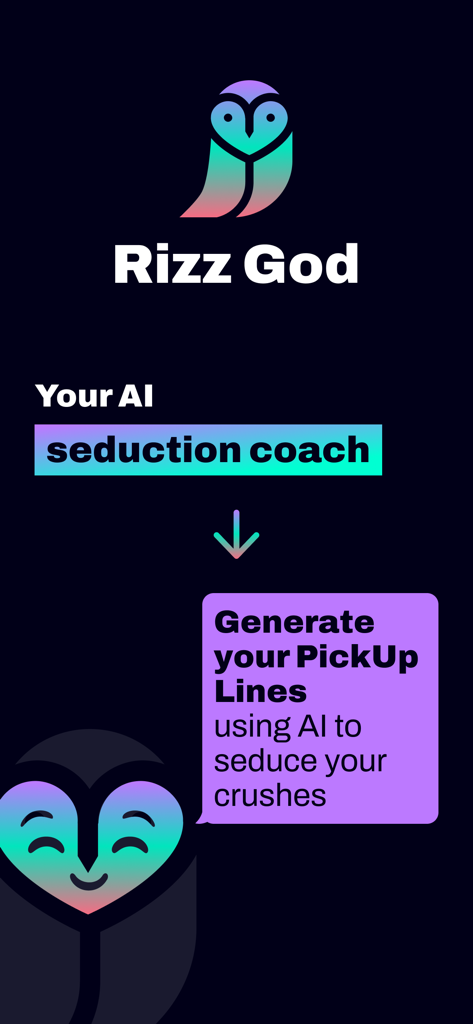 Rizz God - AI Pick Up Lines - Rizz God app screen showing the AI seduction coach and pickup line generator