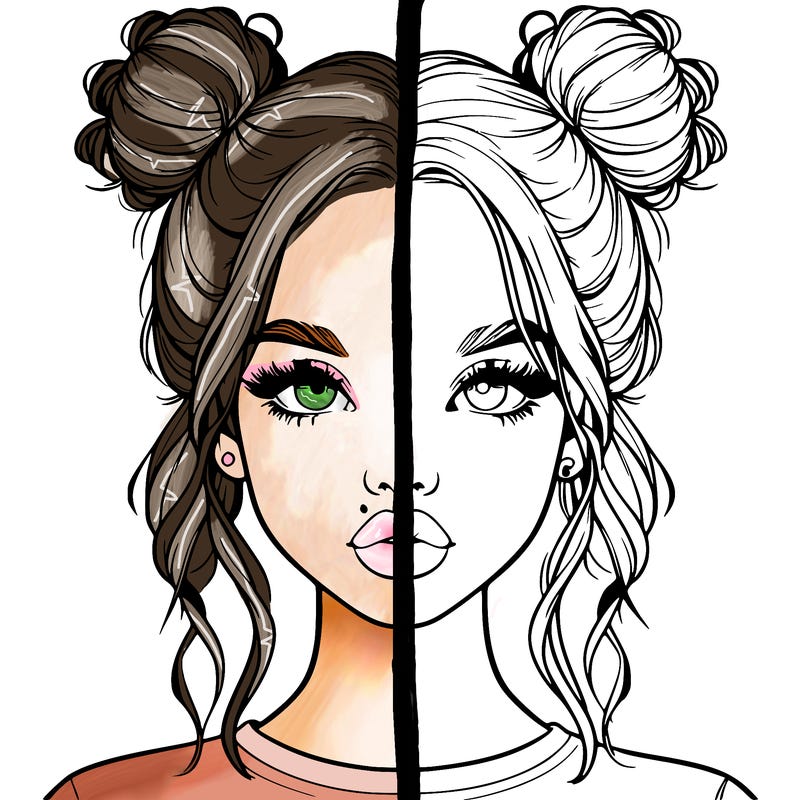 realistic girl with two buns in hair and lips