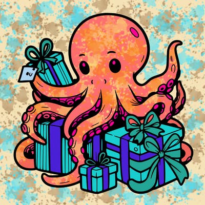 an octopus wrapping gifts
