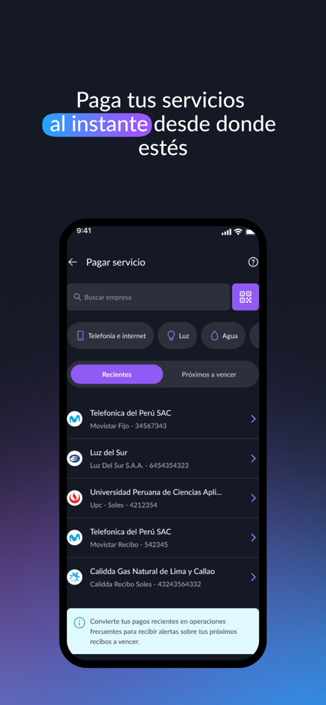 Nueva BanBif App - Interfaz de la aplicación Nueva BanBif que muestra la pantalla de pago de servicios para facturas de servicios públicos en Perú