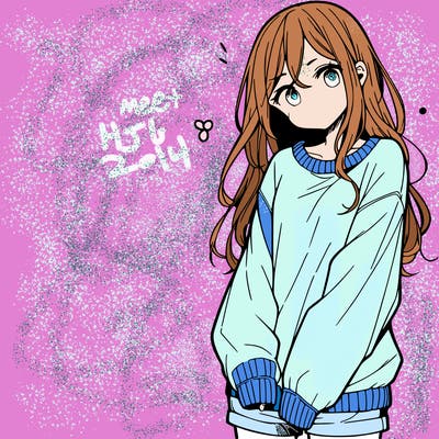 manga teen girl  in a sweater and baggy pants